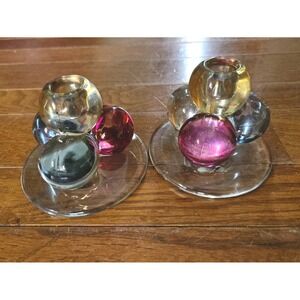 Vintage Westmoreland MCM Glass Ball Grape Cluster Candle Holders, Set of 2